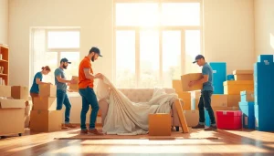 Efficient Toronto moving services capturing professional movers packing furniture thoughtfully.