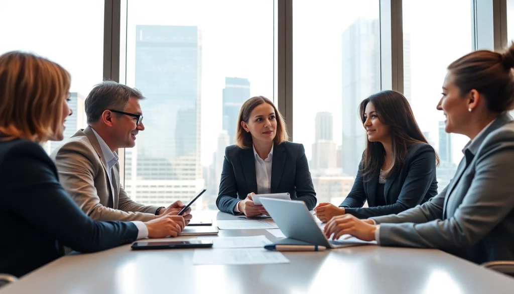 Engaging team of Business Consultants in Dubai collaborating in a bright office environment.