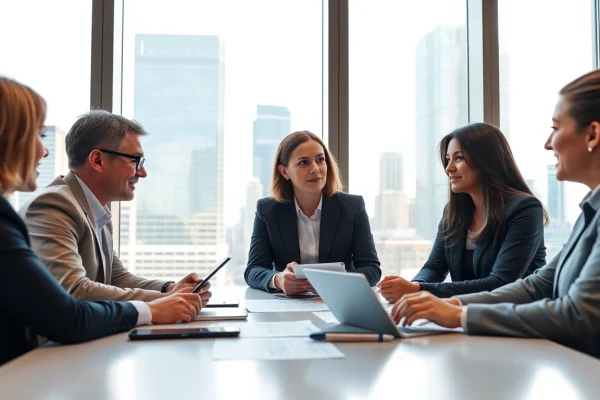 Engaging team of Business Consultants in Dubai collaborating in a bright office environment.