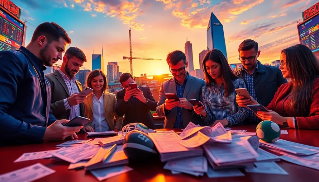 Explore sportsbooks in Georgia with bettors engaged in a lively atmosphere, highlighting excitement and opportunity.