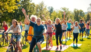 Healthspan-focused individuals enjoying active lifestyles in a vibrant park setting.