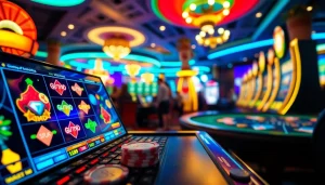 Engaging scene of Canada casinos online showcasing vibrant gaming with digital slots and energetic atmosphere.