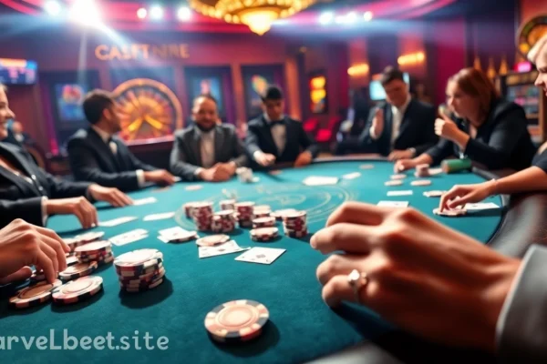 Players enjoying poker at Marvelbet.site, showcasing thrilling gameplay and professional dealers.