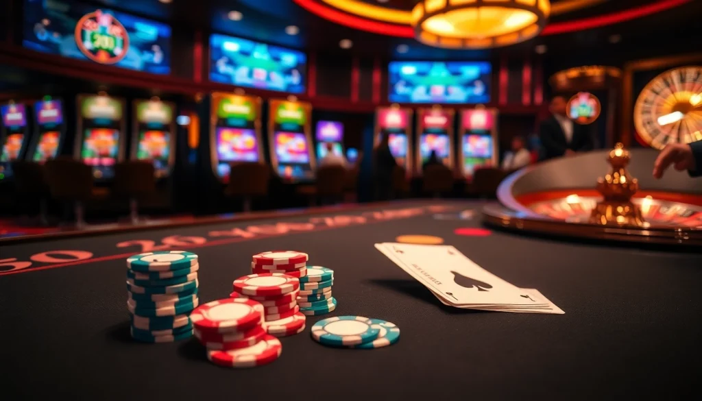 Experience excitement at https://78win.school/ with a professional casino gaming table and vibrant poker chips.