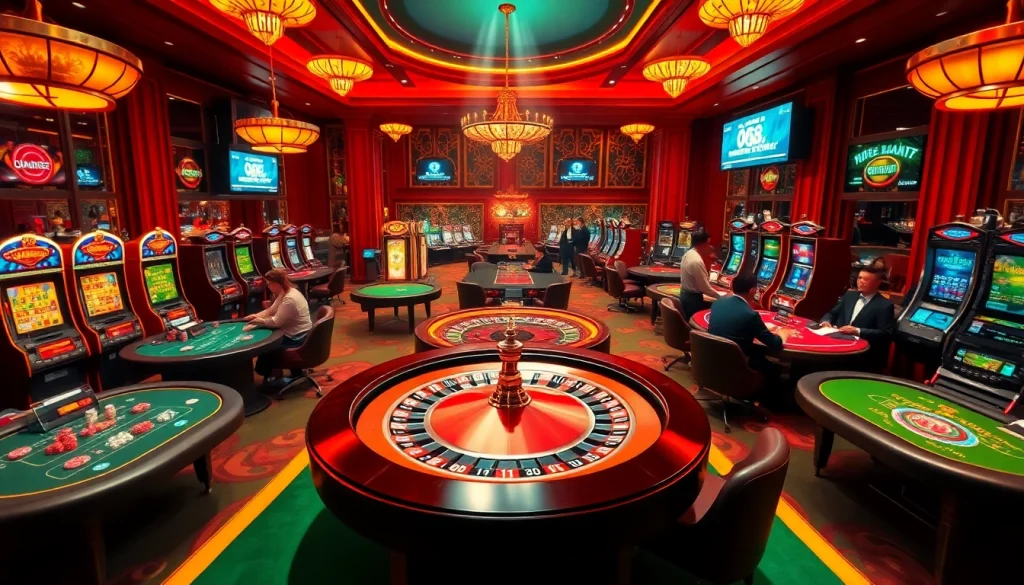 Exciting gaming at trang chủ nh88 featuring vibrant casino tables and slot machines.