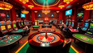 Exciting gaming at trang chủ nh88 featuring vibrant casino tables and slot machines.