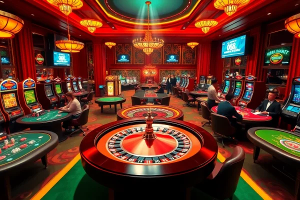 Exciting gaming at trang chủ nh88 featuring vibrant casino tables and slot machines.
