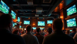 Cheering crowd at bars for sportsbooks in Alabama matches creating an electrifying atmosphere.