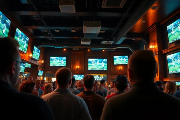 Cheering crowd at bars for sportsbooks in Alabama matches creating an electrifying atmosphere.