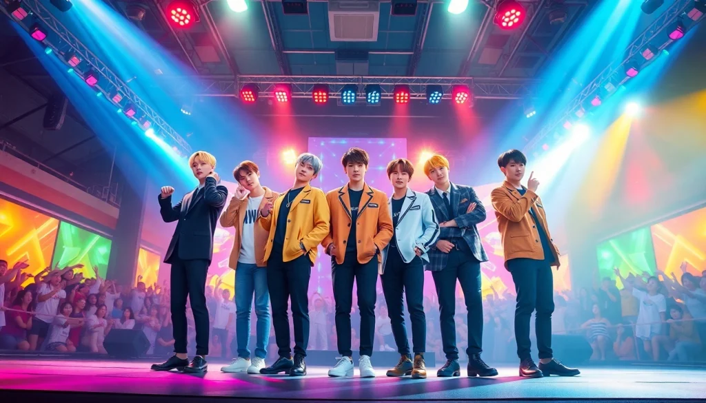 BTS members performing a dynamic live concert showcasing their individual styles and teamwork.