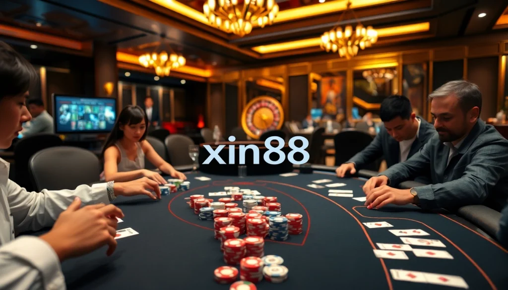 Experience the thrill of gaming at xin88 with vibrant poker chips and engaging players.