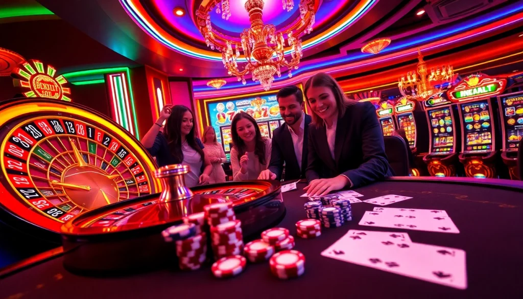 Experience excitement with IDN Slot in a vibrant online casino scene, showcasing engaging slot machines and players.