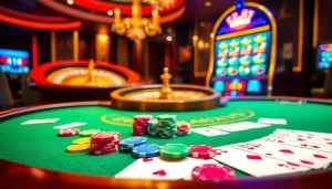 Join the excitement at https://xx88.nl/ with vibrant poker chips, cards, and roulette wheel in a luxurious casino setting.