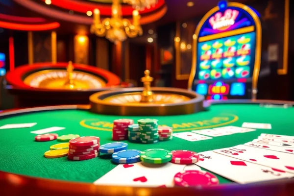 Join the excitement at https://xx88.nl/ with vibrant poker chips, cards, and roulette wheel in a luxurious casino setting.