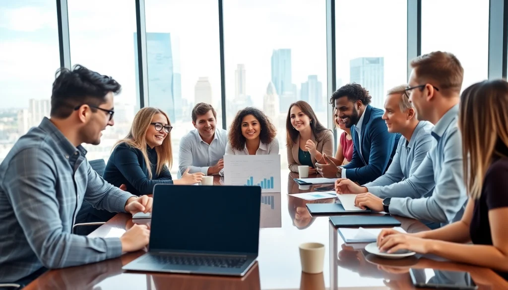 Engaged team collaborating on a sales hiring platform initiative, showcasing diverse talents.