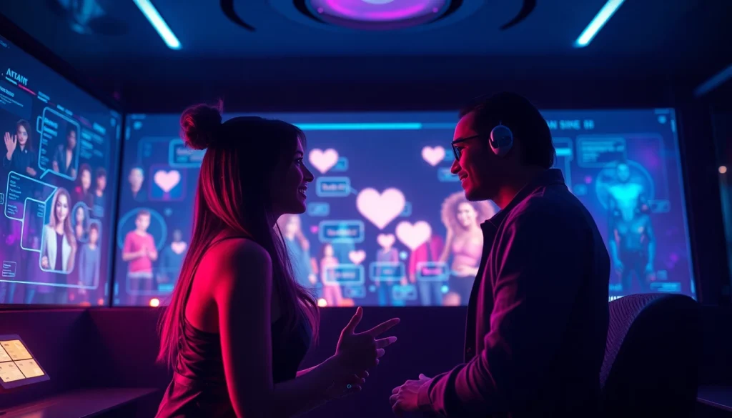 Engaging ai sex conversation depicted in a futuristic digital interface.