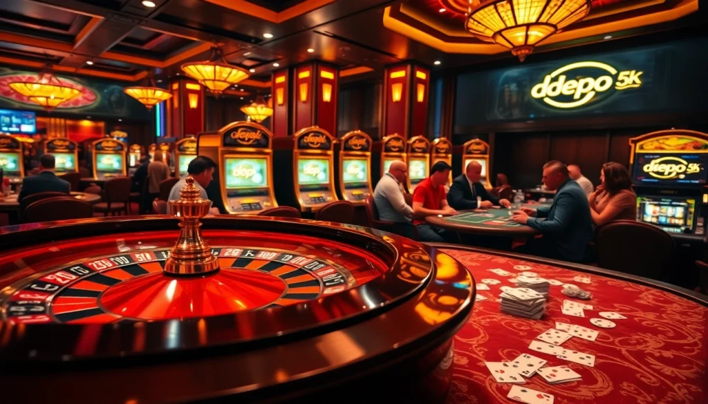 Experience excitement of depo 5k at a luxurious casino table with vibrant gambling elements.