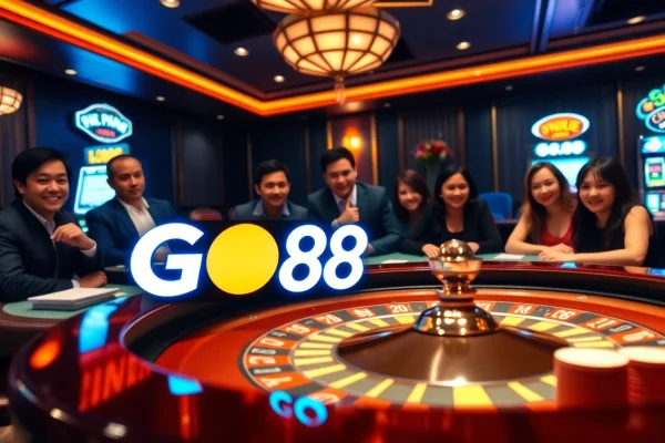 Experience thrilling gameplay at GO88 with vibrant casino elements like poker chips and cards.
