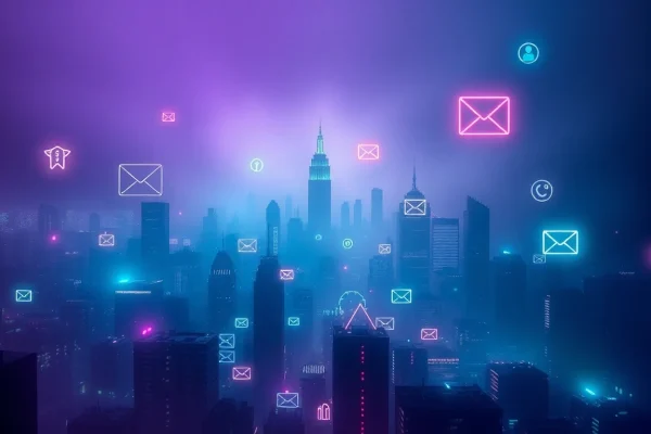 The hidden wiki illuminated in a mysterious digital cityscape representing the dark web.