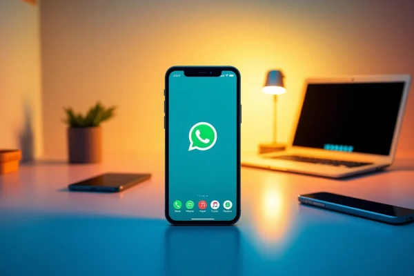 Engaging visual of GB WhatsApp app interface on a smartphone in a modern workspace.
