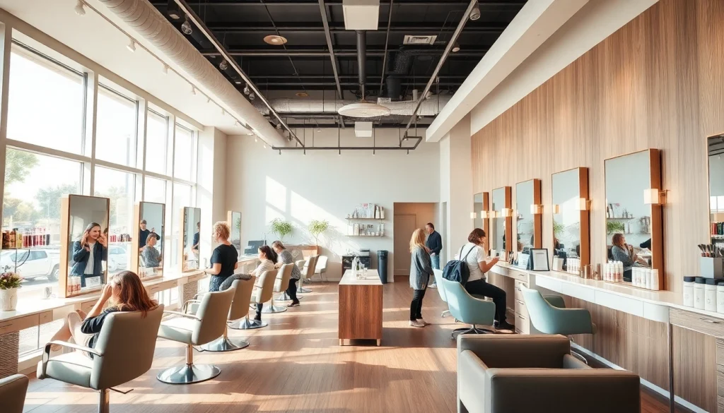 hair salon san diego interior showcasing a modern, stylish atmosphere with natural light and Aveda products