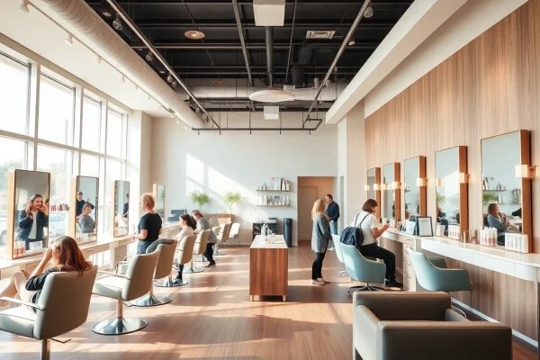 hair salon san diego interior showcasing a modern, stylish atmosphere with natural light and Aveda products