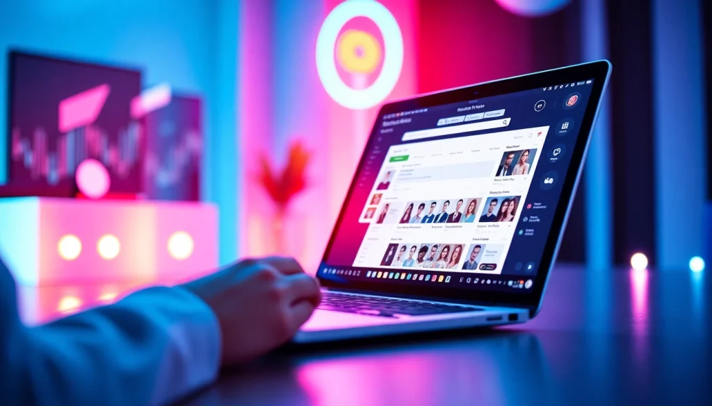 Visually striking digital interface showcasing the ability to search OnlyFans profiles for free, featuring vibrant colors and engaging user interaction.