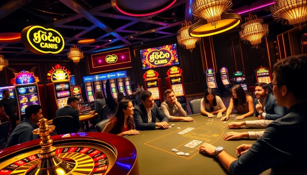 Engage with thrilling Onicplay slot machines and poker tables in a vibrant casino atmosphere.